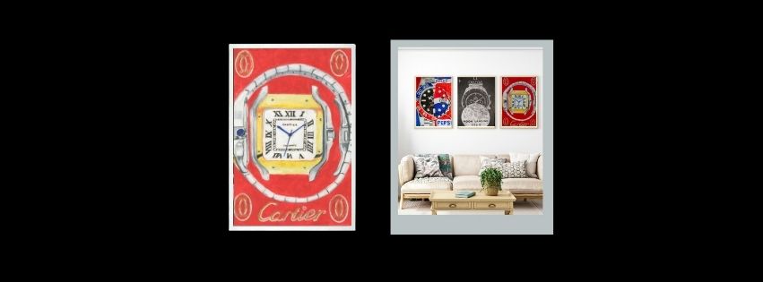 Cartier Abstract Limited Edition Fine - A4 Stretched Canvas In Black or White Wood Tray. 