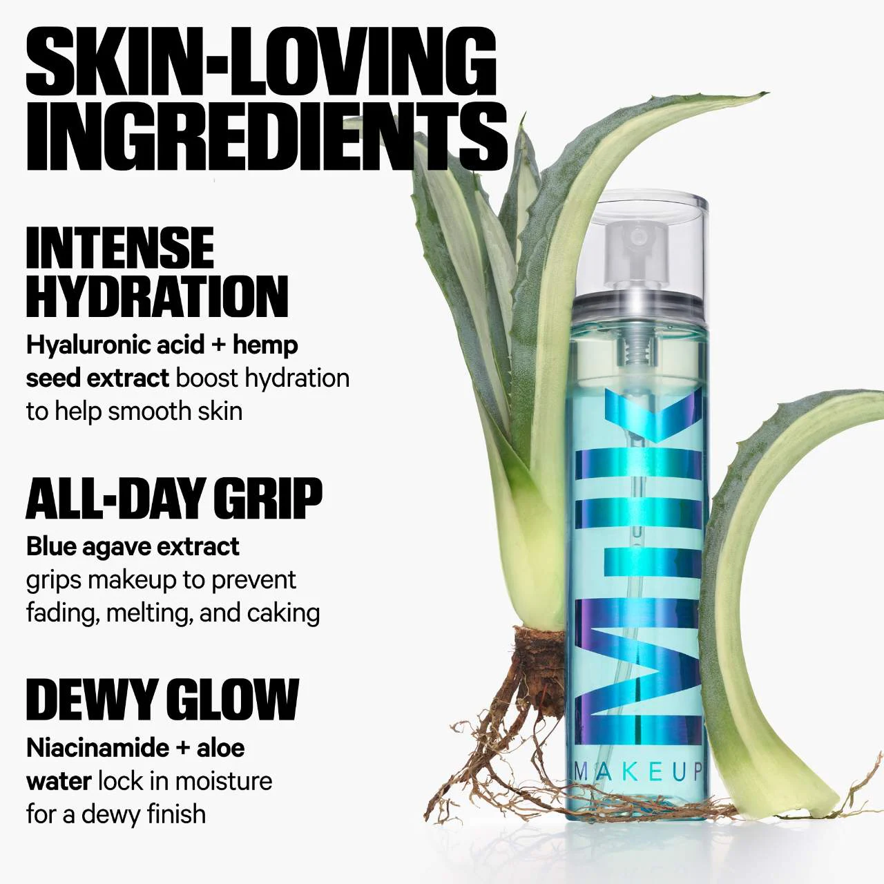 MILK HYDRO DEWY LONG-LASTING SETTING SPRAY WITH HYALURONIC ACID + NIACINAMIDE
