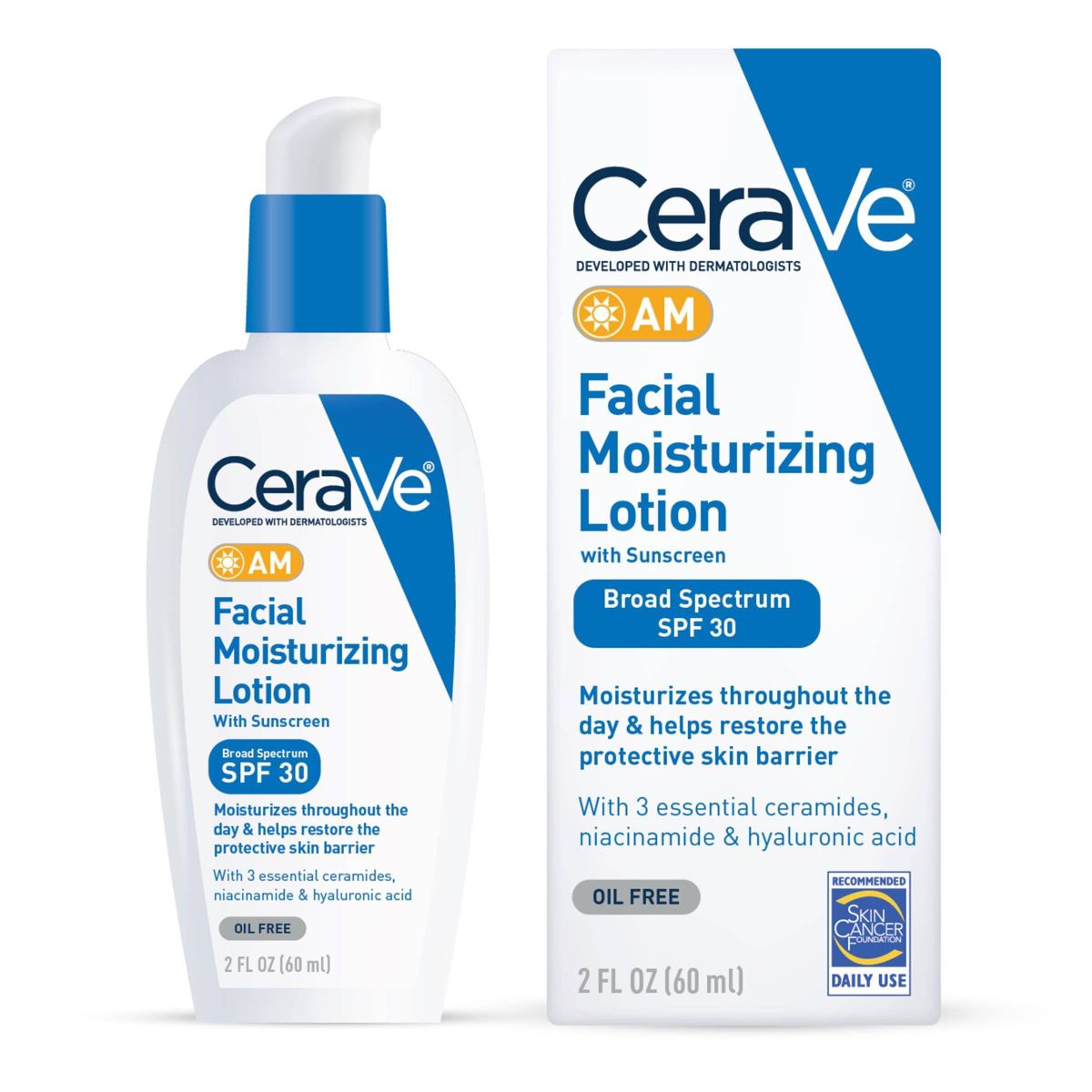 CERAVE HIDRATANTE FACIAL CON PROTECTOR SOLAR, LOCIÓN HIDRATANTE FACIAL AM PARA PIEL NORMAL A SECA  SPF 30