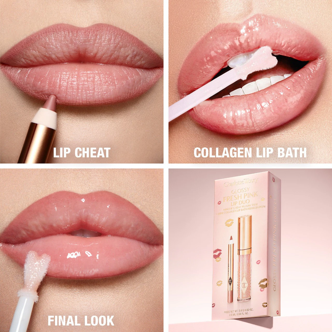 CHARLOTTE TILBURY MINI GLOSSY PINK LIP GLOSS + LIP LINER SET