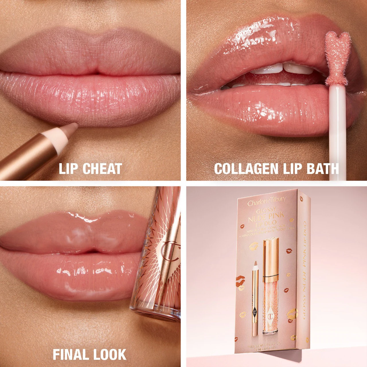 CHARLOTTE TILBURY MINI GLOSSY PINK LIP GLOSS + LIP LINER SET