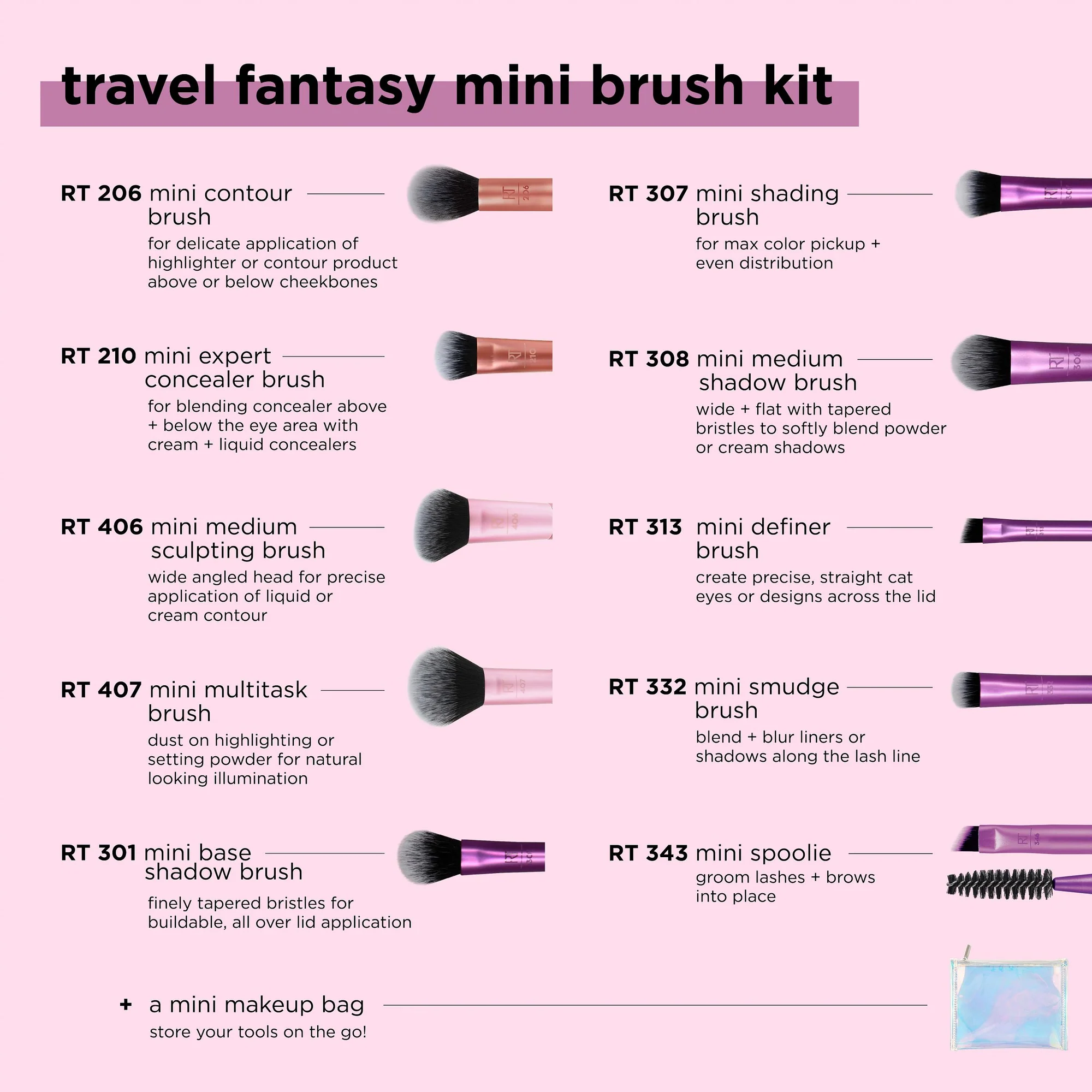 REAL TECHNIQUES TRAVEL FANTASY MINI BRUSH KIT 10pc