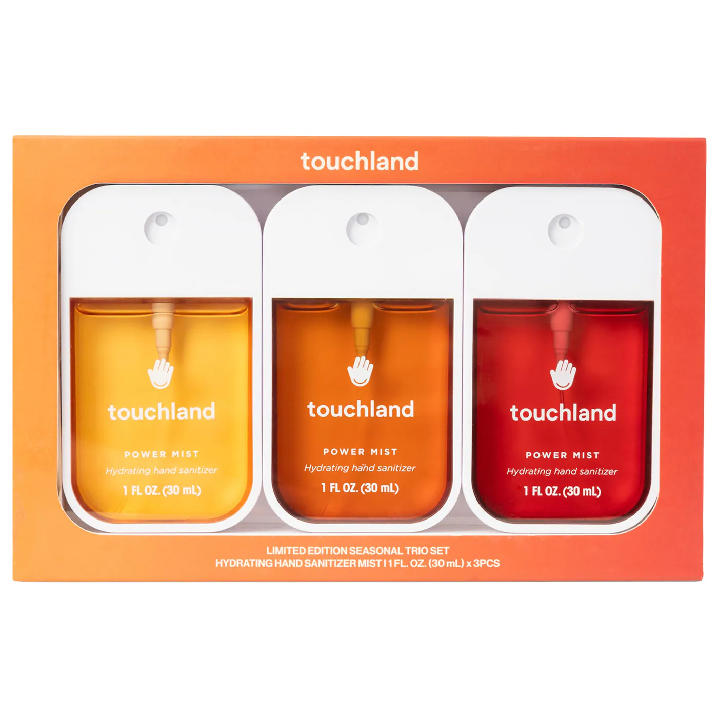 TOUCHLAND LIMITED EDITION POWER MIST HYDRATING HAND SANATIZER SEASONAL TRÍO SET