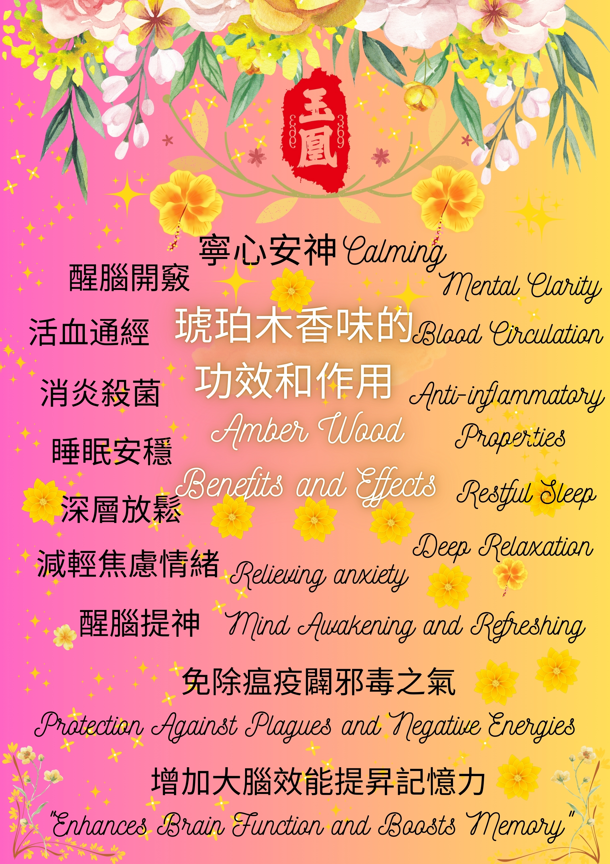 琥珀木刮痧板（天然琥珀松香味）Wood Aromatherapy Healing Massage Tool