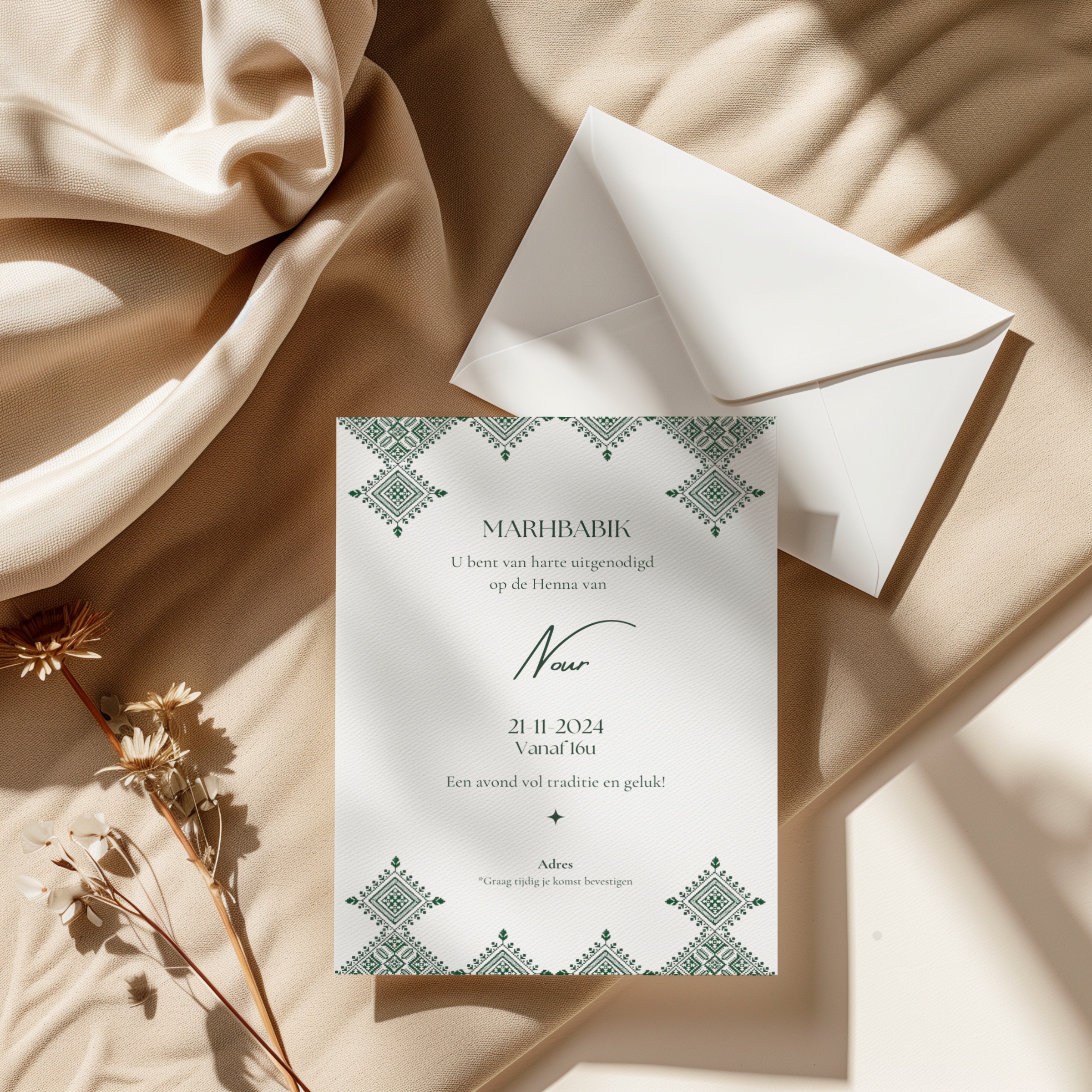 Henna Invitation Card – available in English, Dutch, German & French 