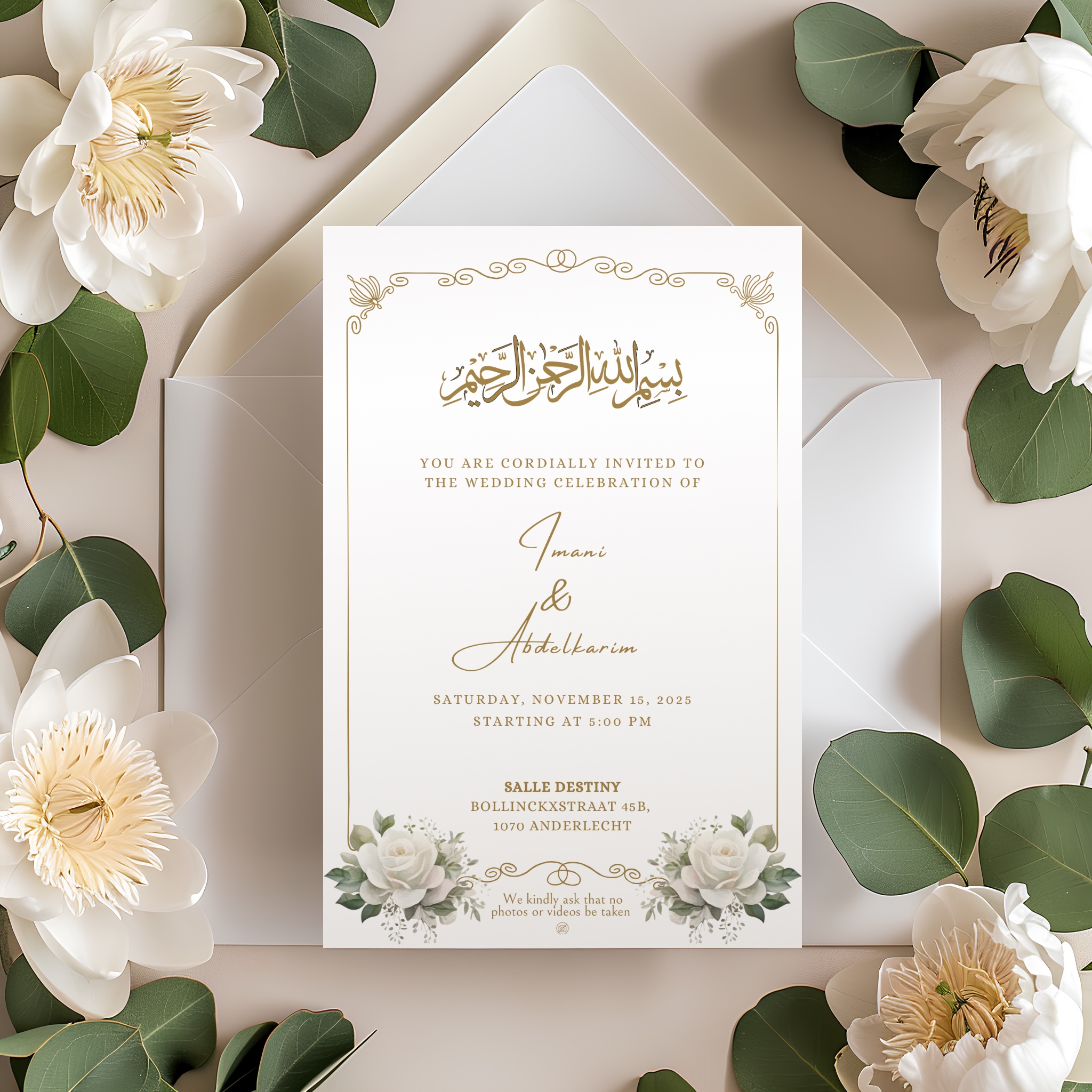 Wedding Invitation Card – available in English, Dutch, German & French 
