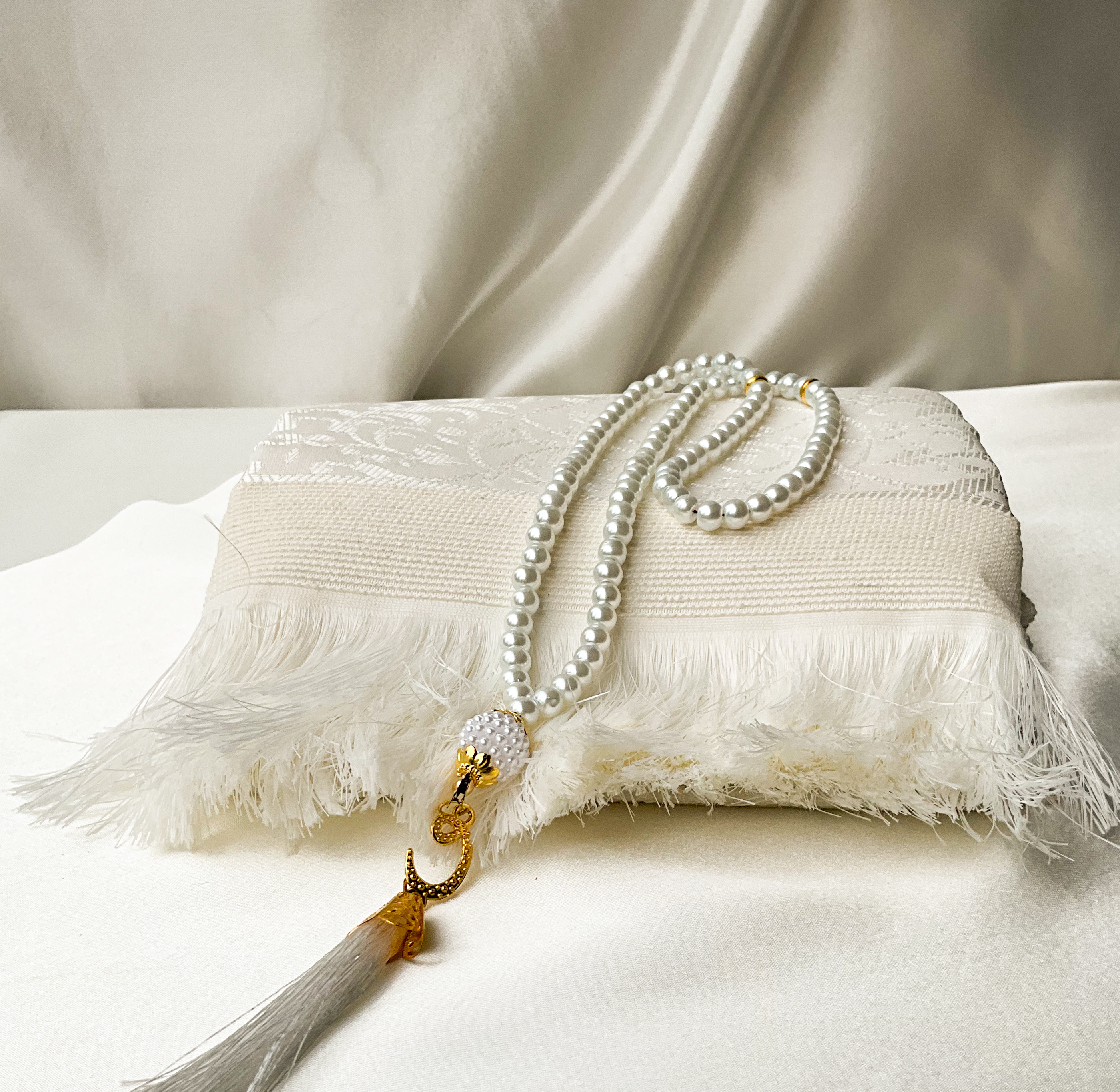 Soft White Prayer Mat & Tasbeeh Set