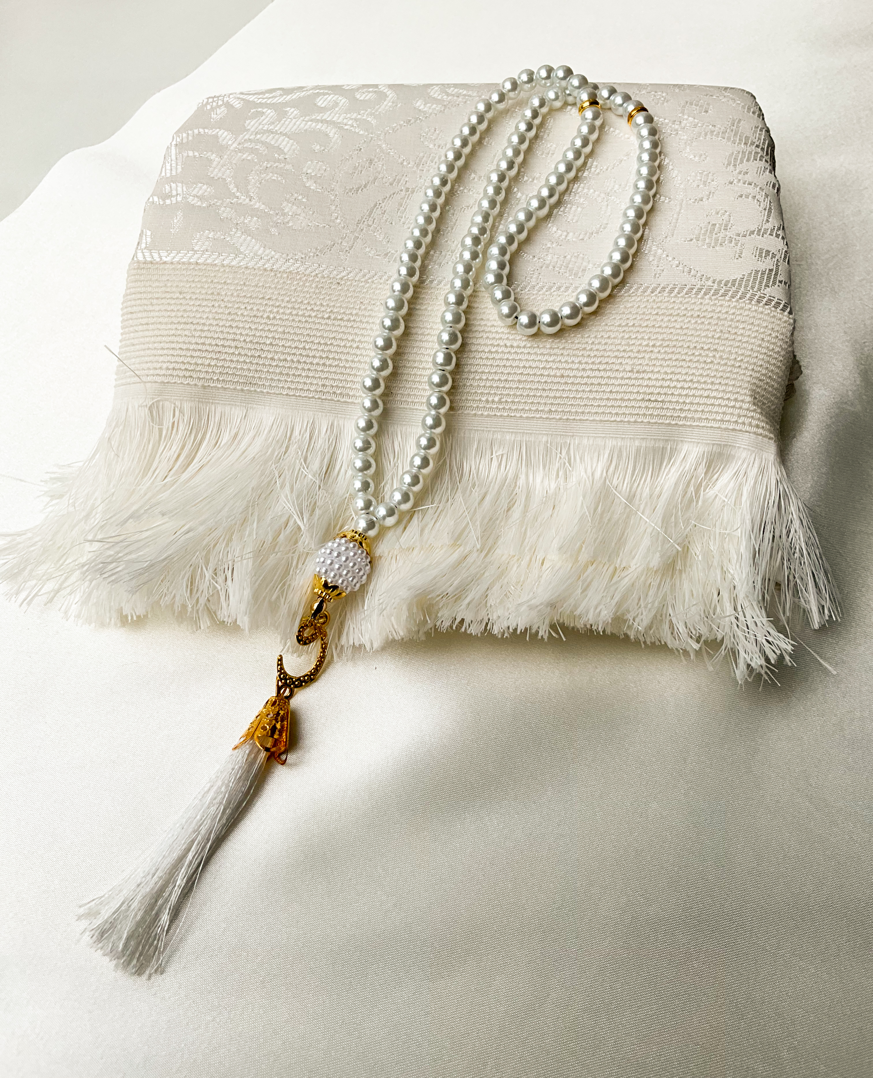 Soft White Prayer Mat & Tasbeeh Set