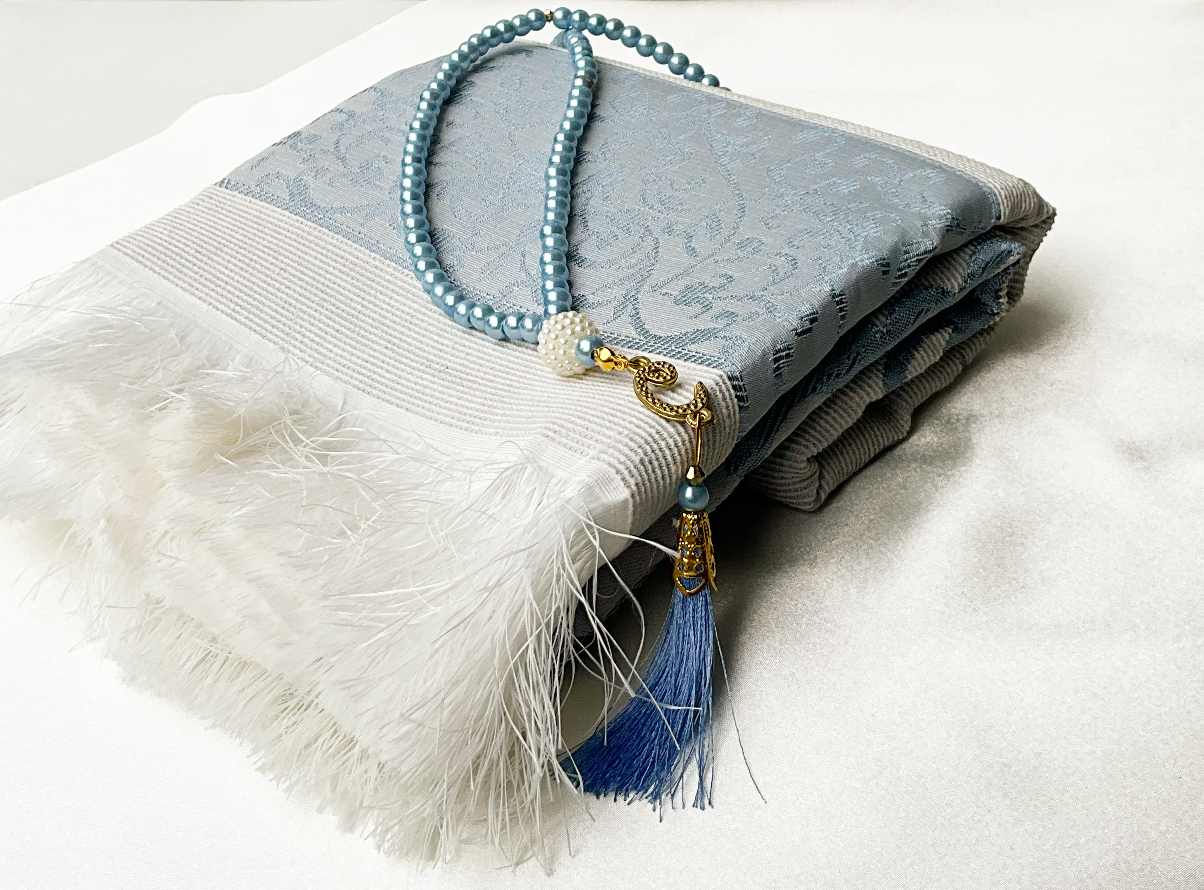 Soft Blue Prayer Mat & Tasbeeh Set