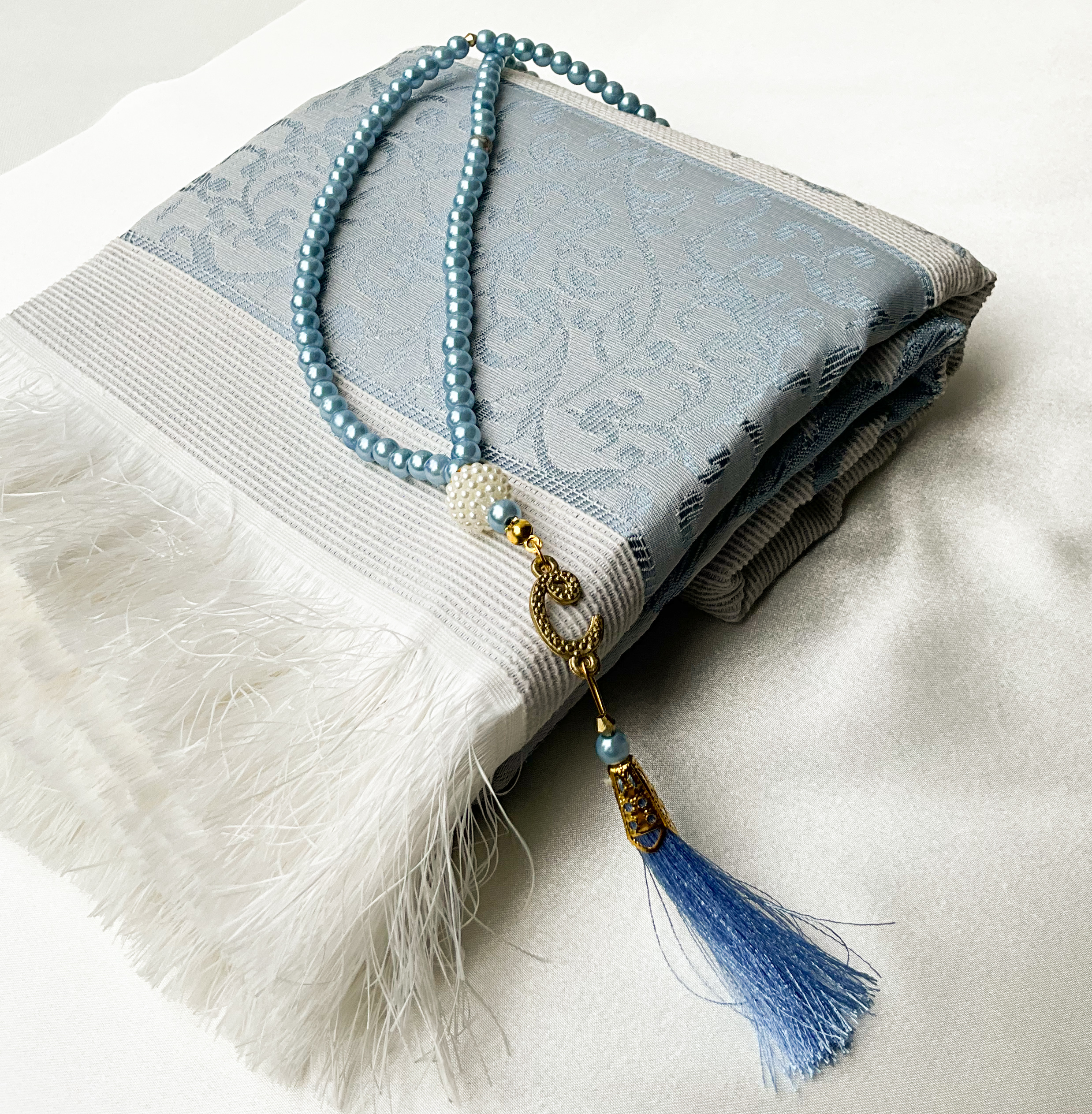 Soft Blue Prayer Mat & Tasbeeh Set