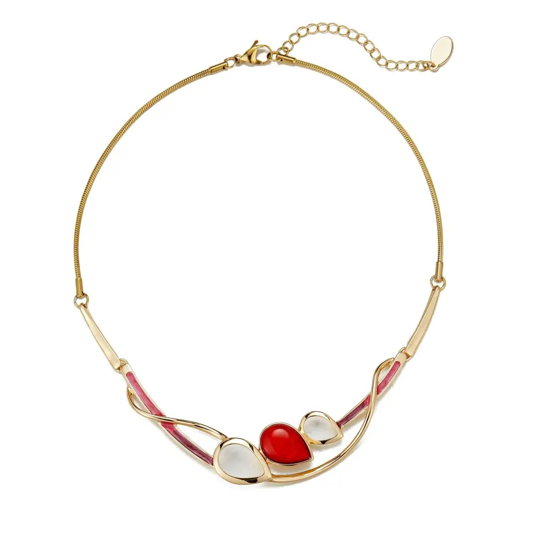 Le collier élégant avec 1 pierre colorée et 2 pierres blanches