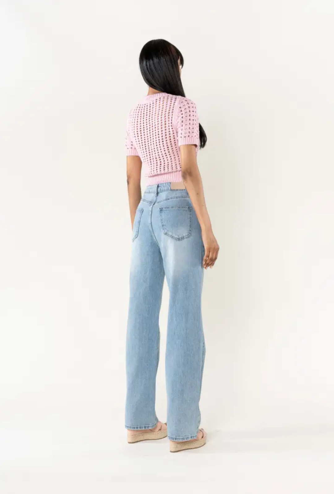 Jean droit taille haute bleu vintage