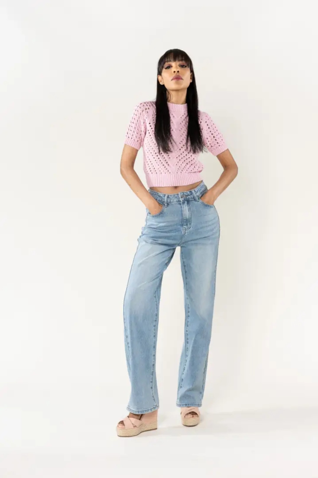 Jean droit taille haute bleu vintage