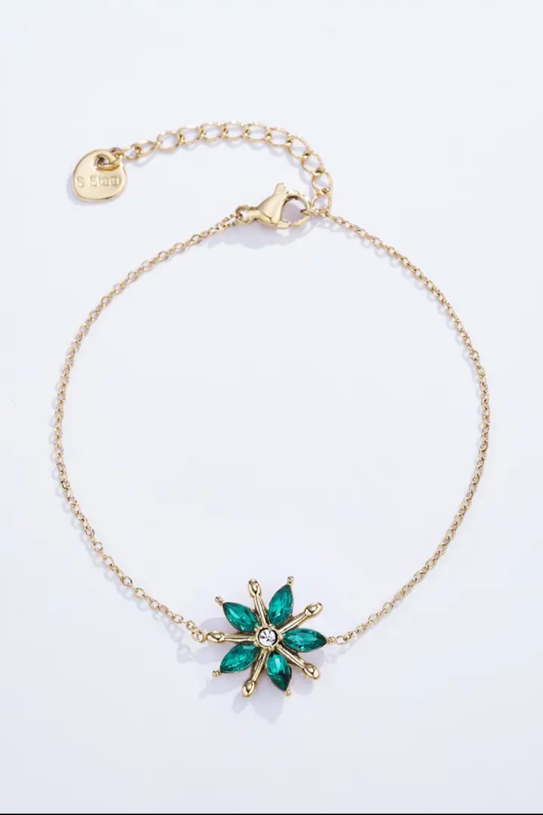 Le bracelet doré fleur émeraude en acier inoxydable 