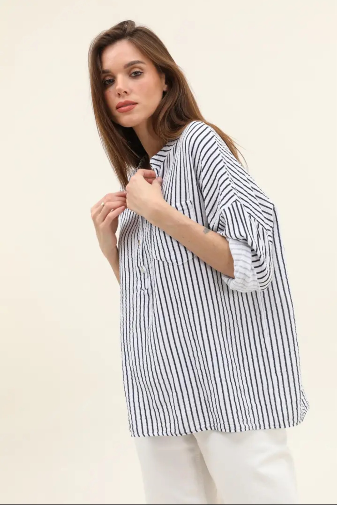 Chemise à rayures en gaze de coton 