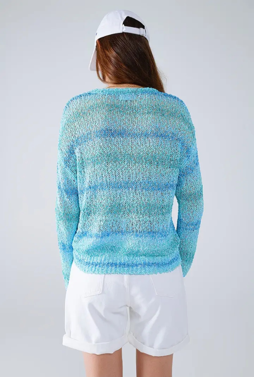 Pull bleu dégradé style boho