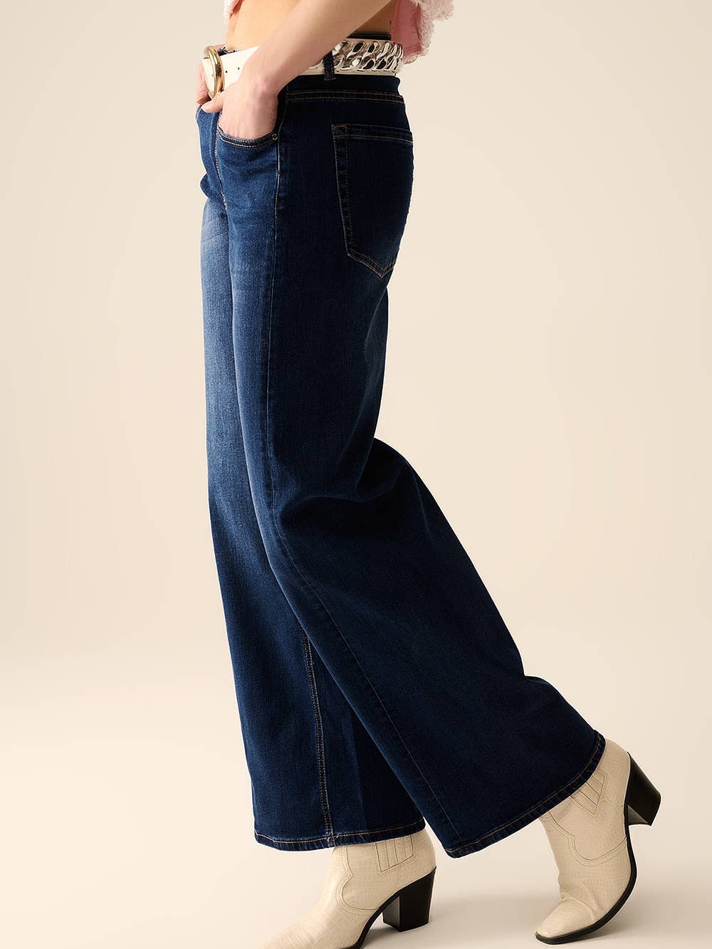 Jean large en denim extensible délavé foncé