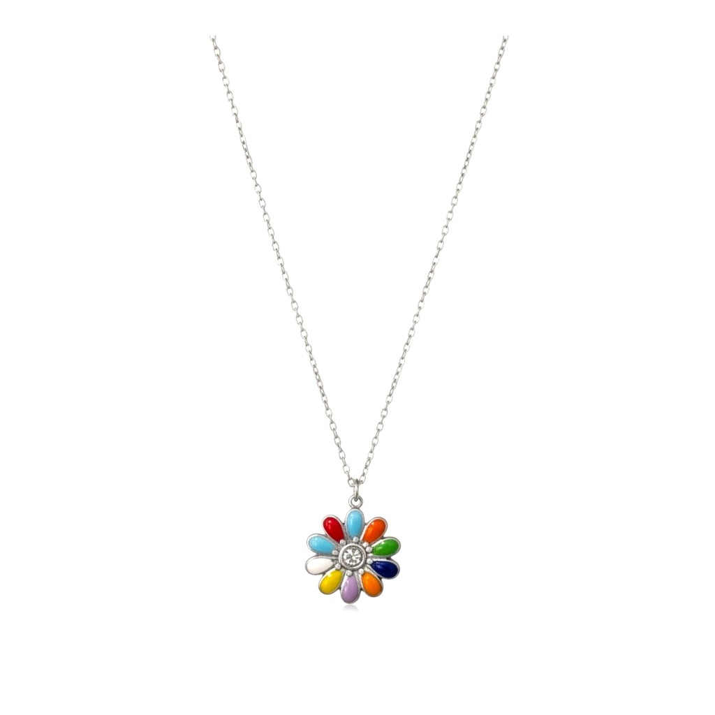 Le collier floral, couleur, argent en acier inoxydable