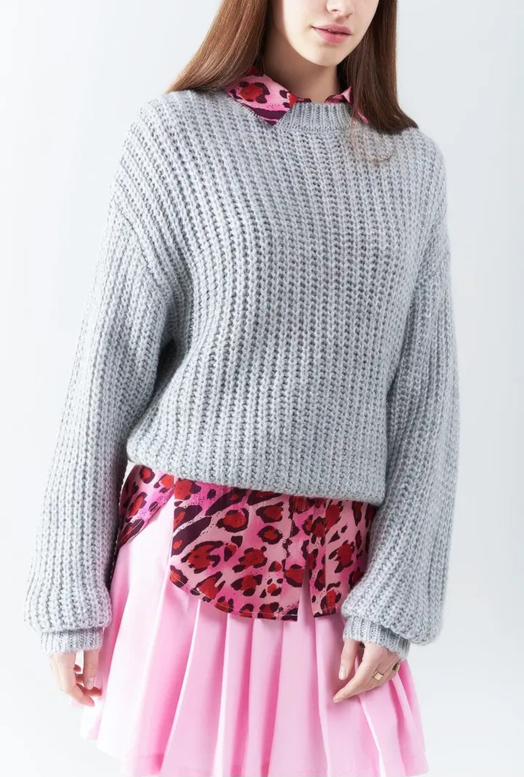 Pull gris en maille hiver