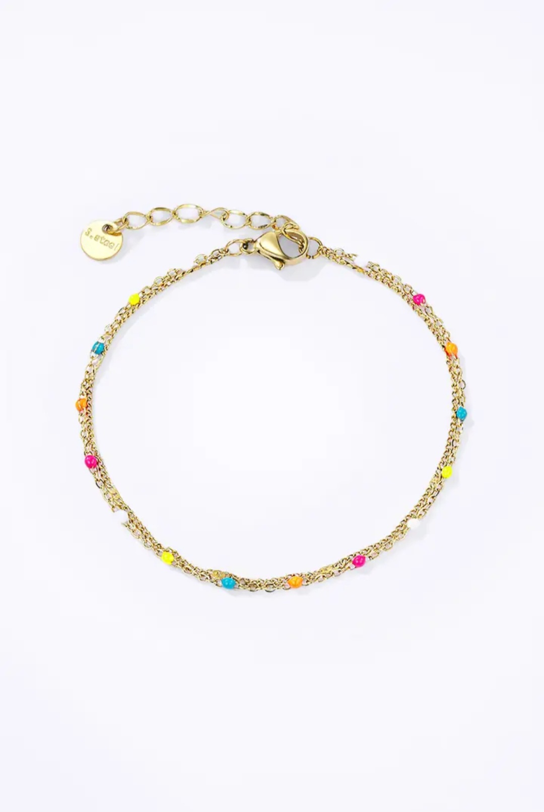 Bracelet doré avec perles colorées