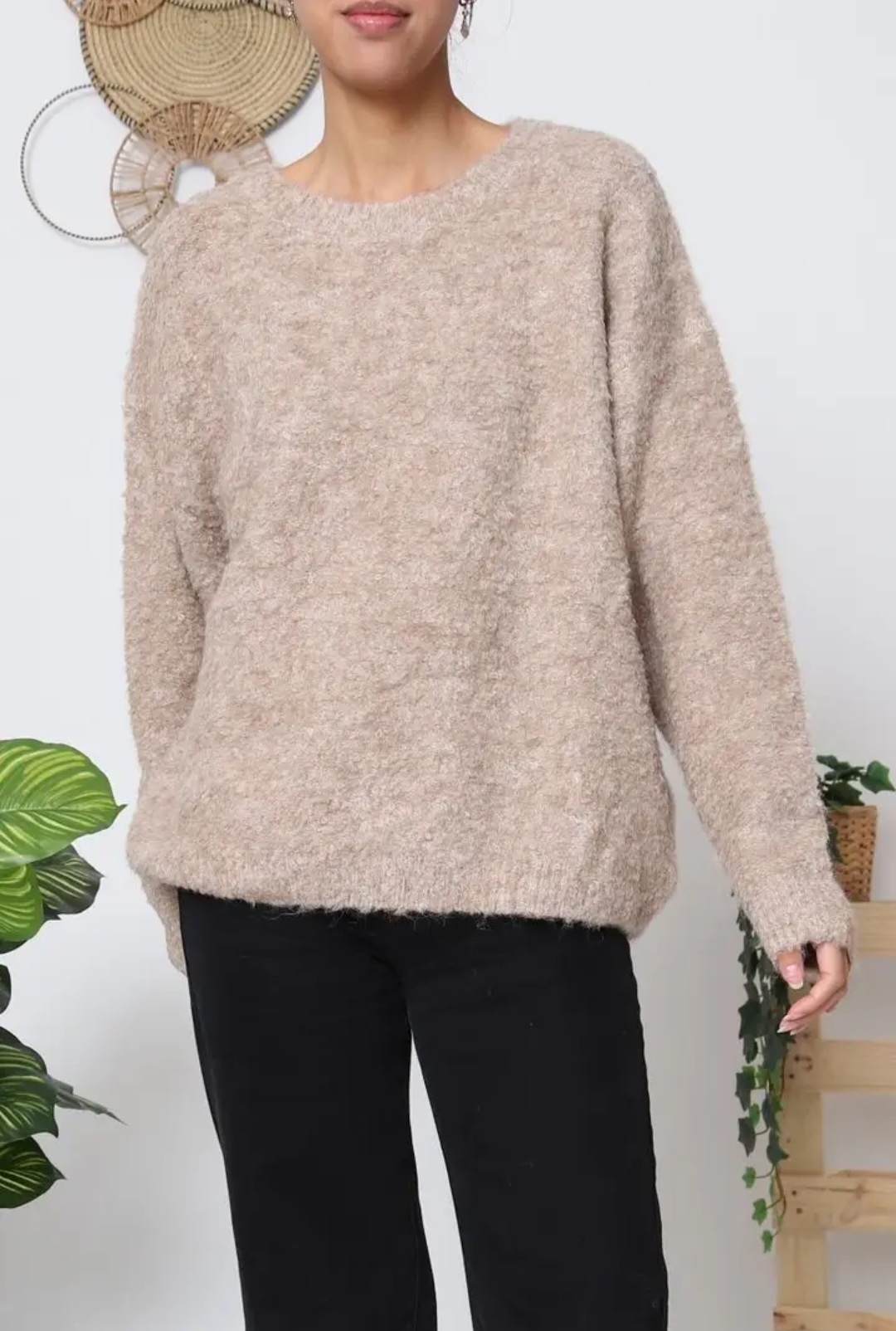 Pull maille laine taupe