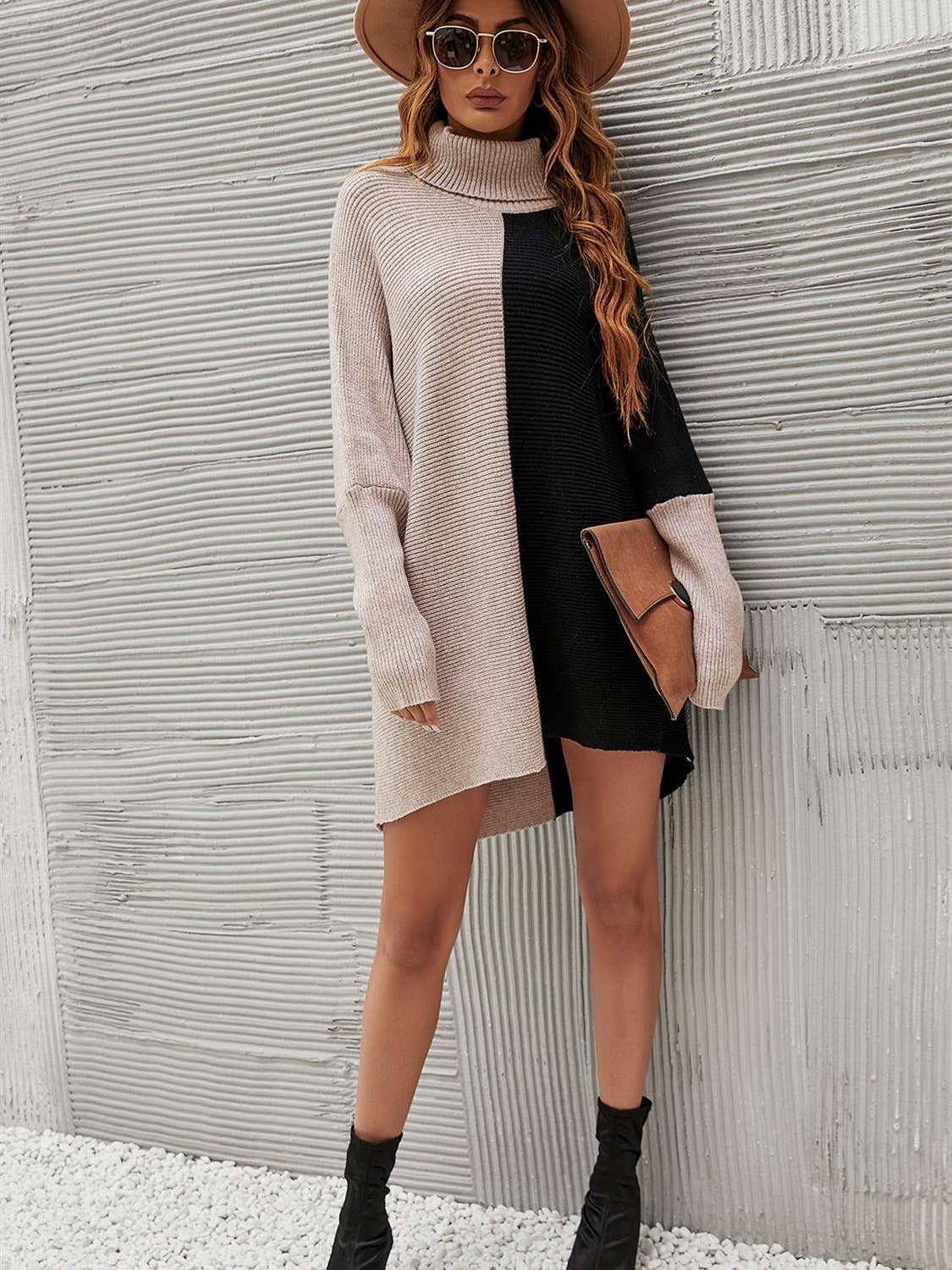 Le pull long bicolore