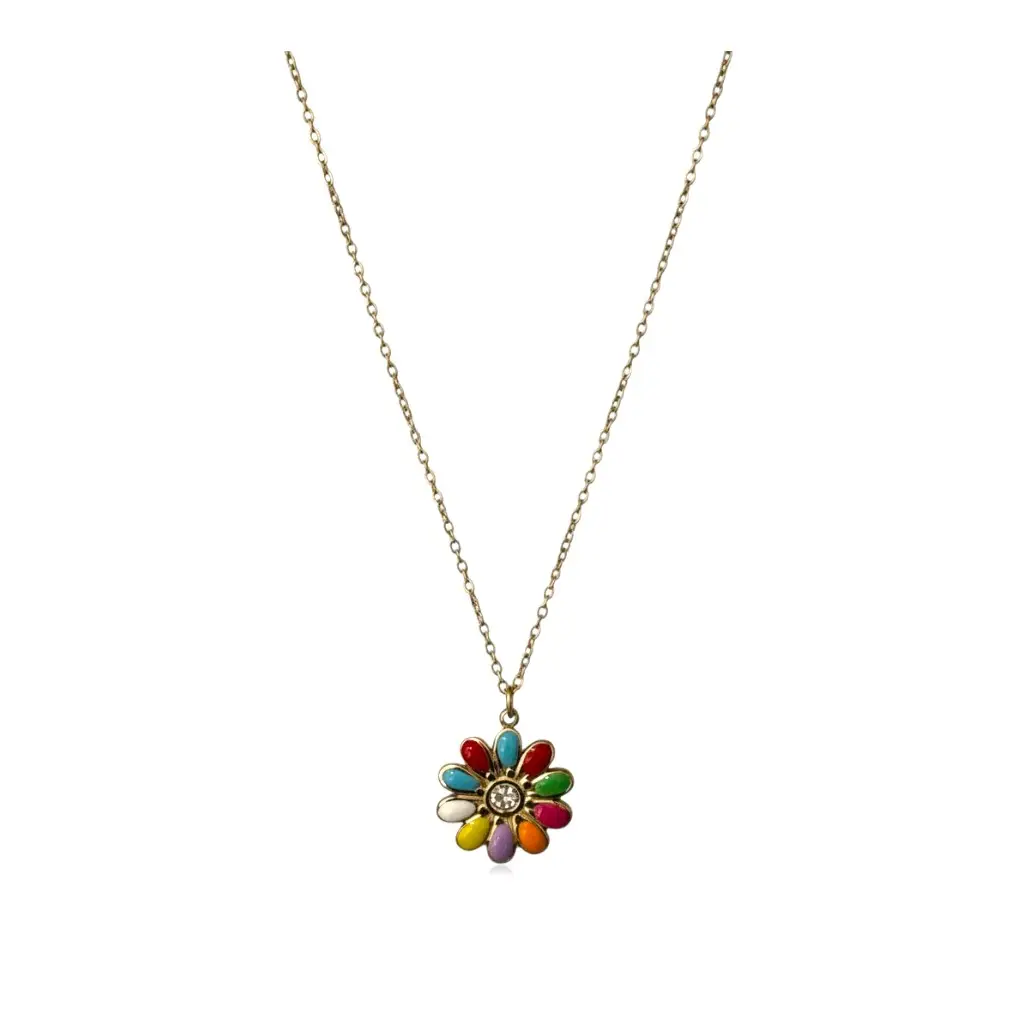 Collier floral émaillé Kiku avec pierre en zirconium