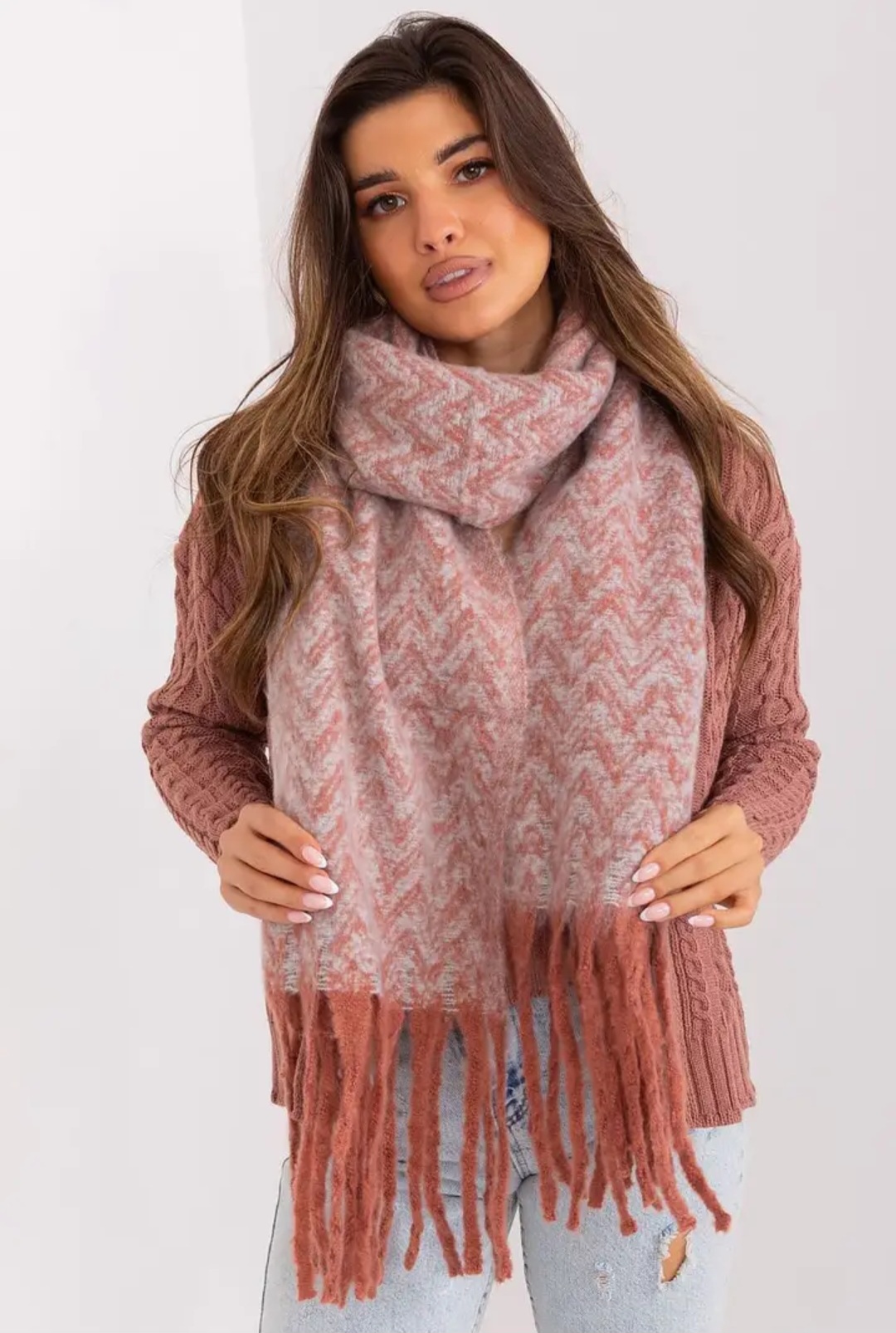 Superbe écharpe tricotée bicolore