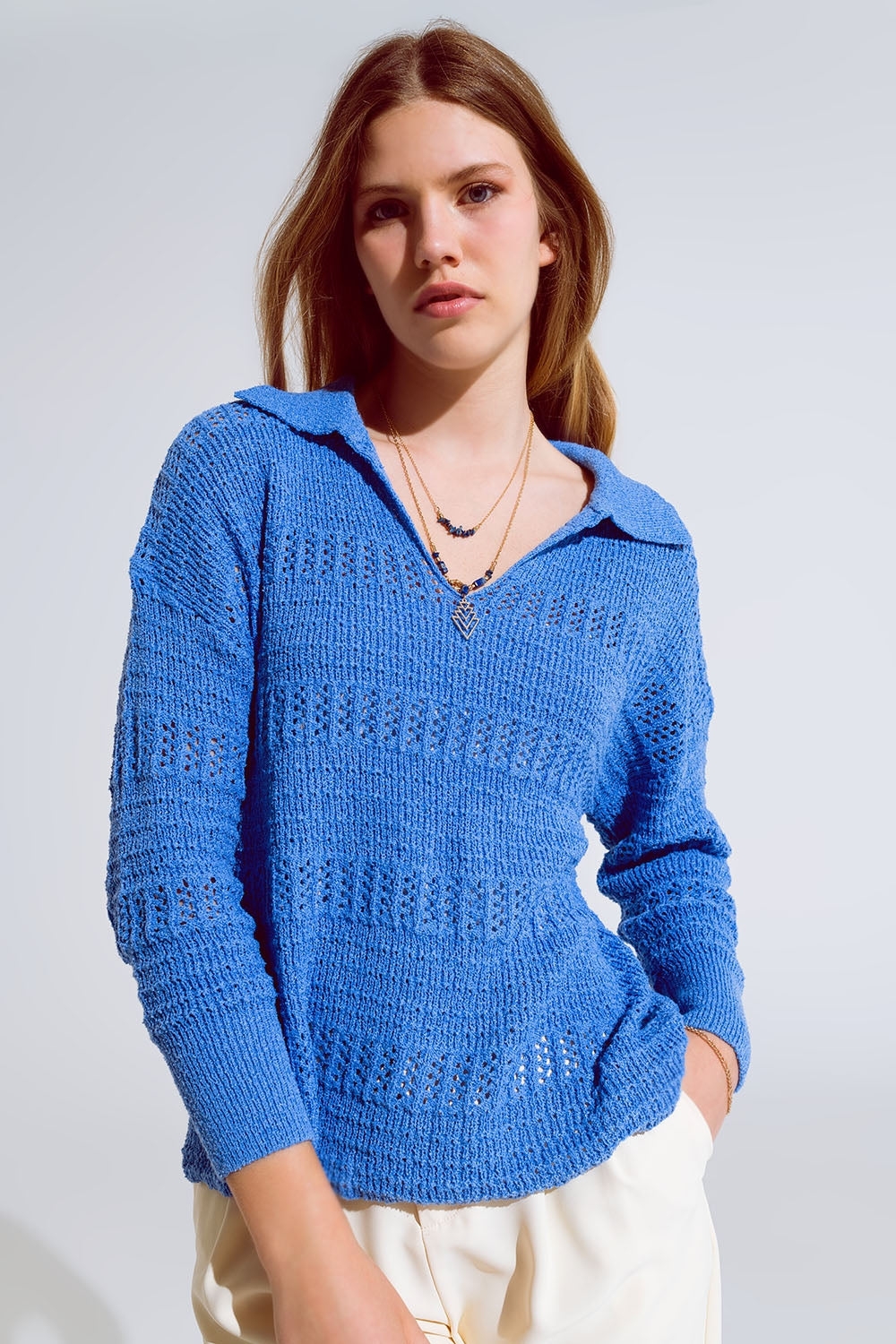 Le pull crochet col polo