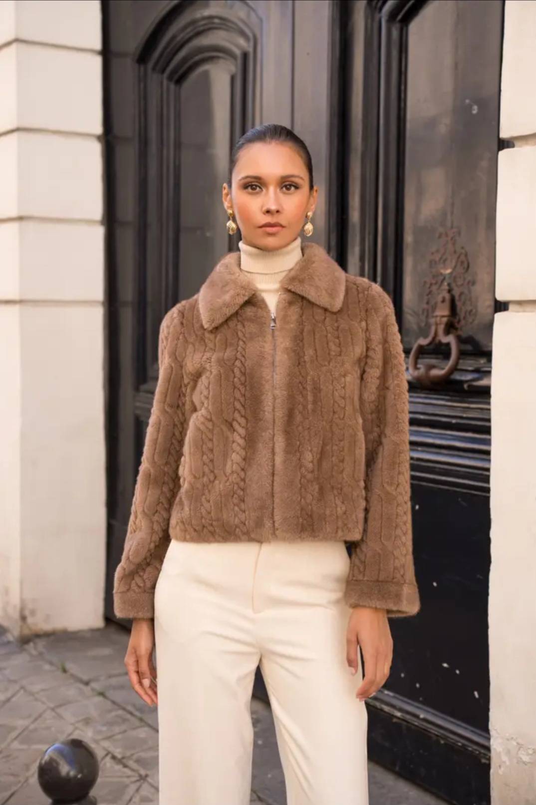 Veste en fourrure synthétique fermeture zippée 
