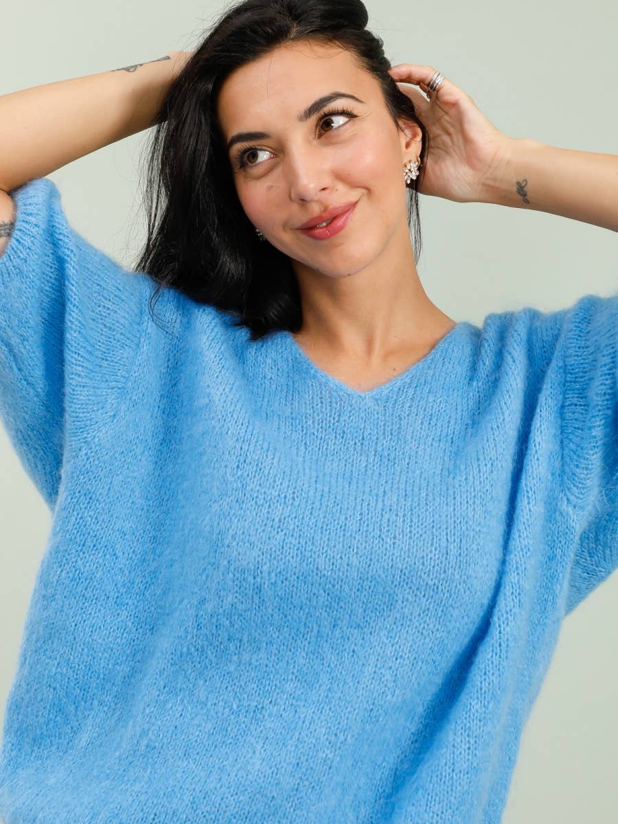 Le pull mohair et laine bleu