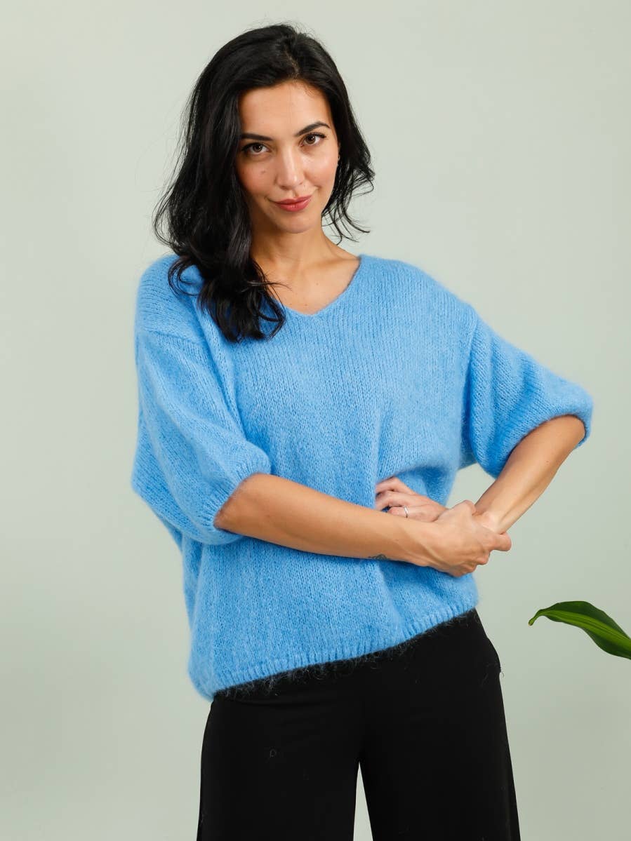 Le pull mohair et laine bleu