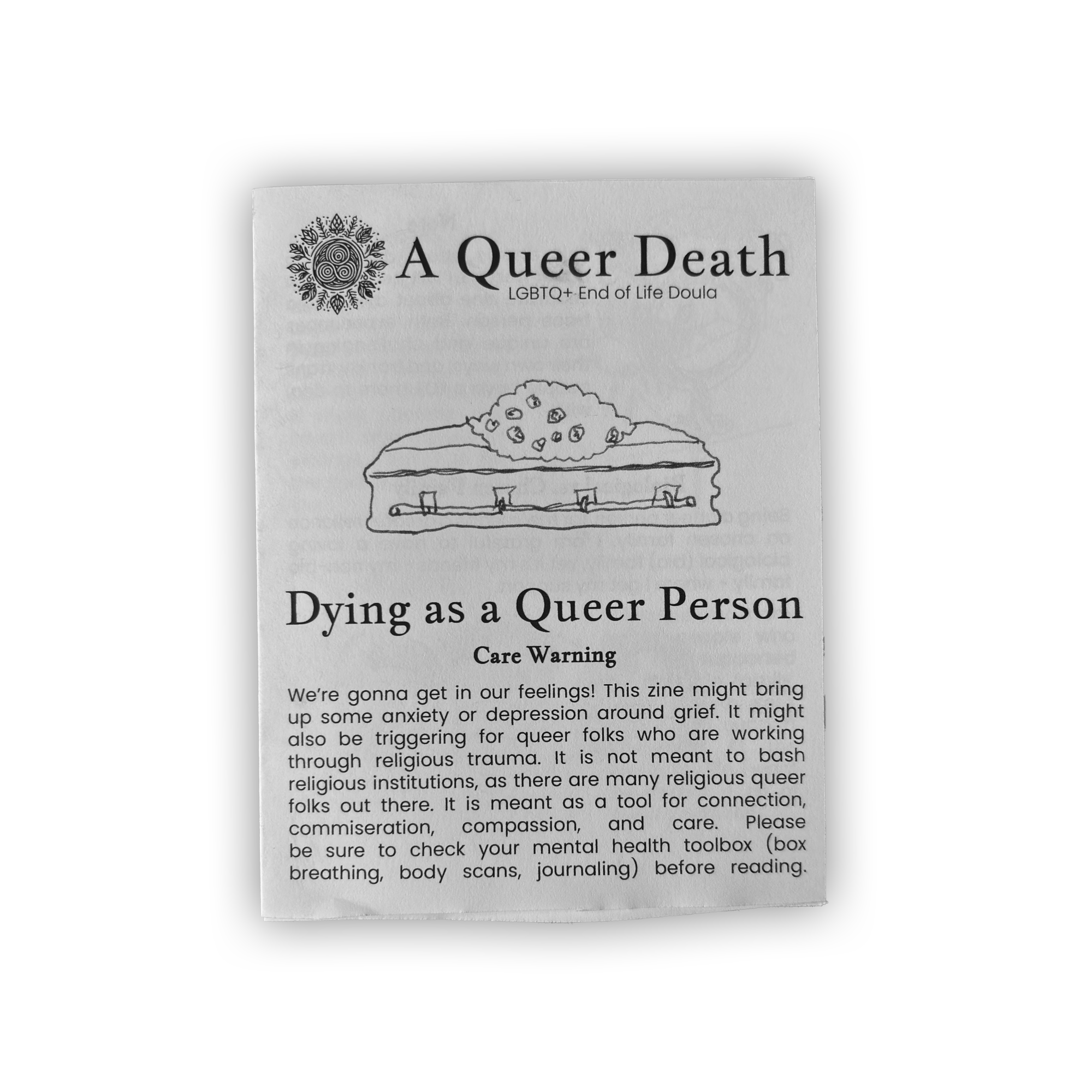 "Dying as a Queer Person" Physical Zine