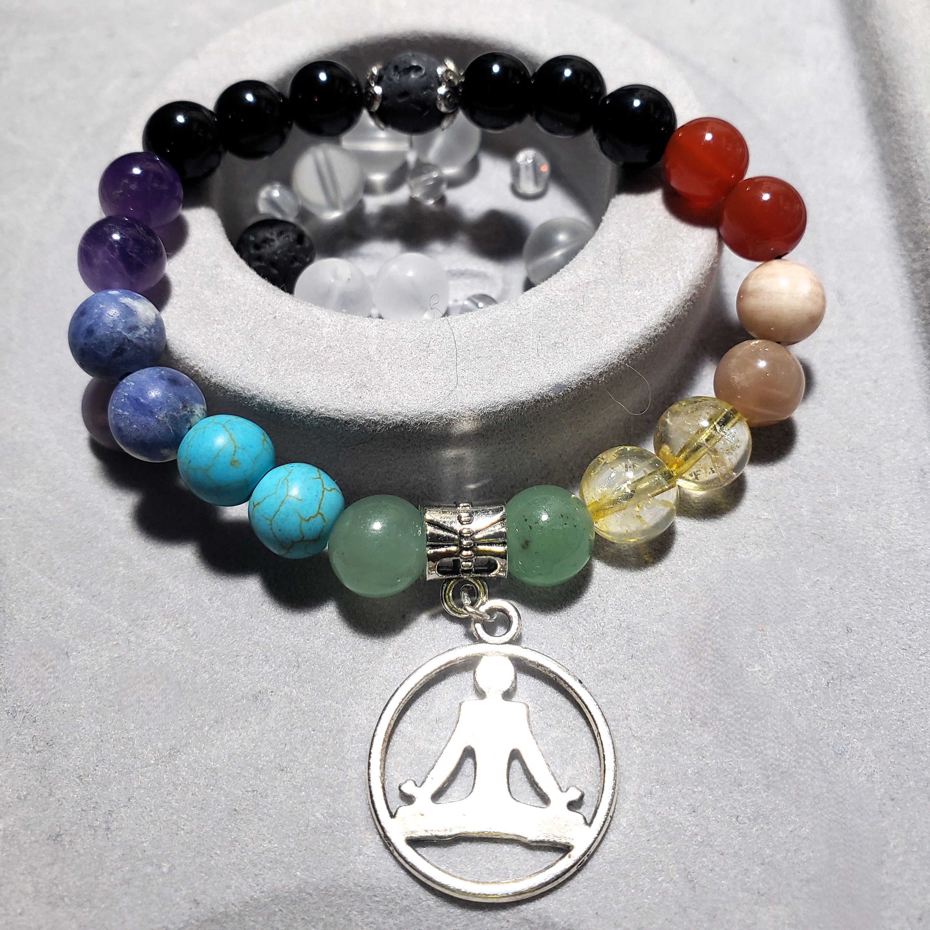 Full Chakra, Black Onyx, Volcanic Lava Stone & Meditation Charm