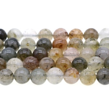 Green Phantom Quartz, Petrified Wood & Antique Brass Lotus 8mm