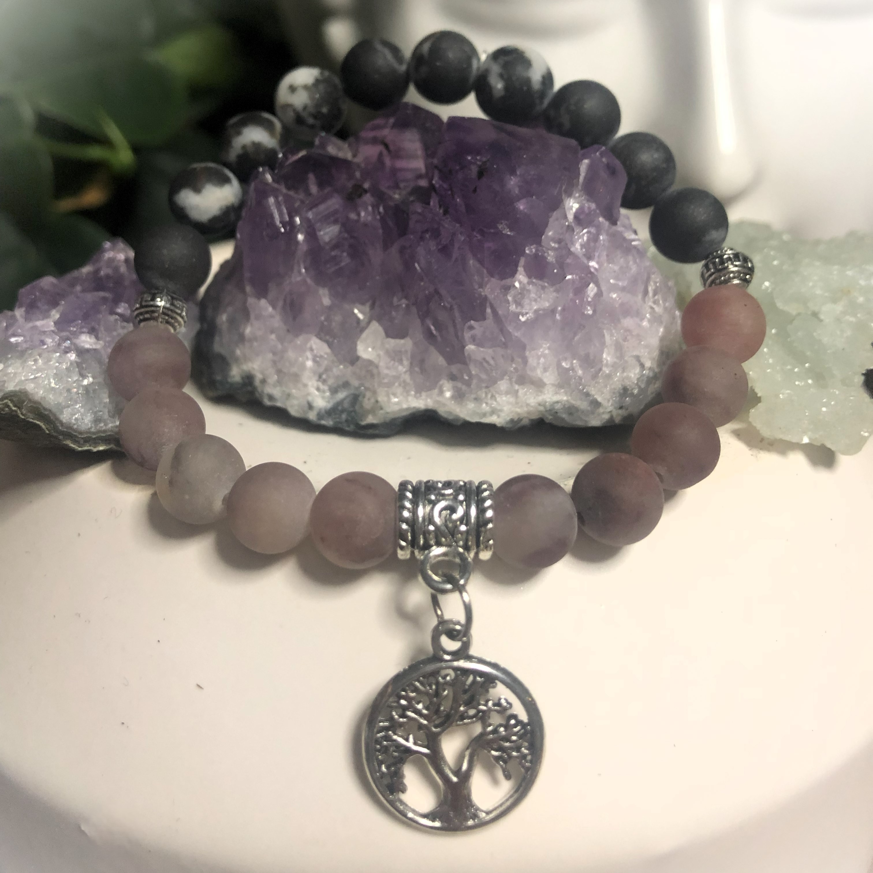 Berry Quartz, Black Zebra Jasper & Tree Charm