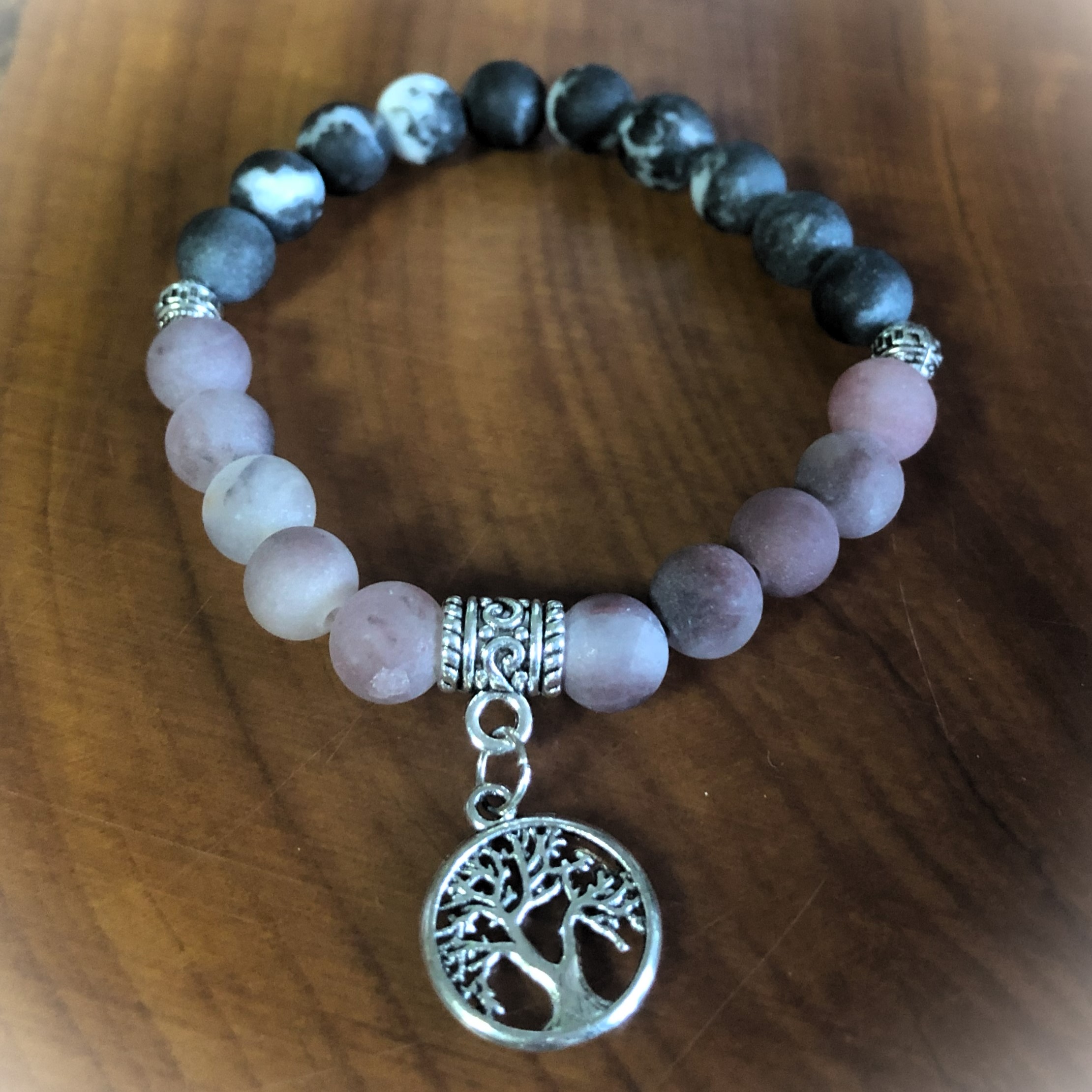 Berry Quartz, Black Zebra Jasper & Tree Charm