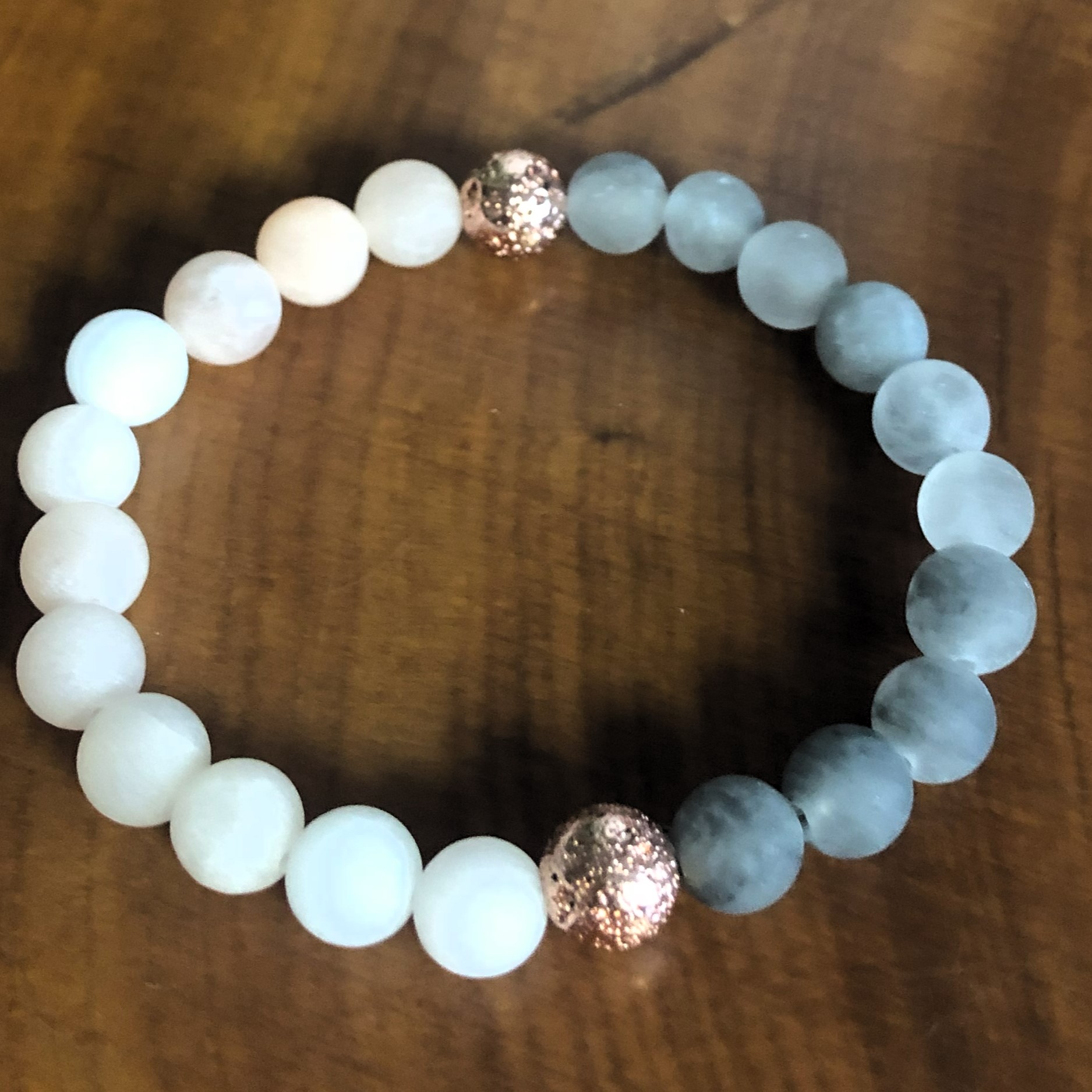 Pink Aventurine, Grey Cloudy Quartz & Rose Gold