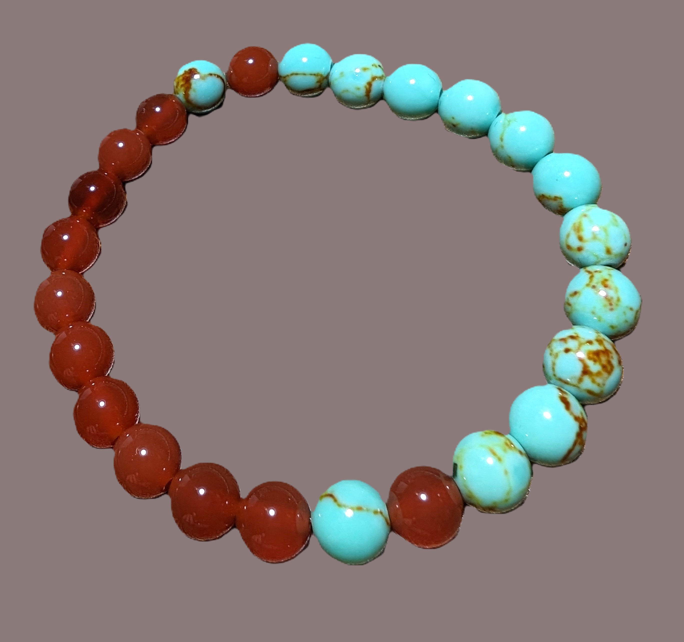 Antique Green Turquoise & Carnelian Half & Half Gemstone Beaded Bracelet