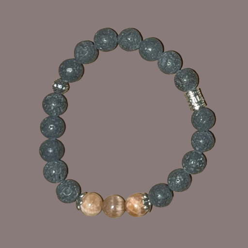 Peach Moonstone 3 Bead Volcanic Lava Stone 8mm Polished