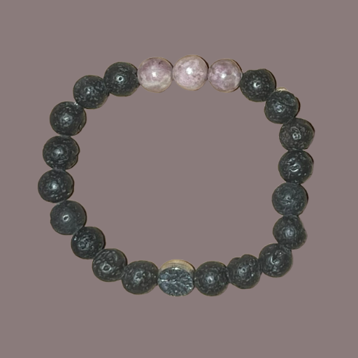 Lepidolite 3 Bead Volcanic Lava Stone 8mm Polished