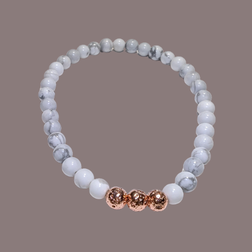 Howlite & 3 Bead Rose Gold Volcanic Lava Stone 4mm Polished