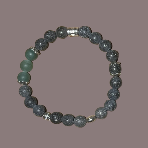 Green Aventurine 3 Bead Black Volcanic Lava Stone 8mm Frosted