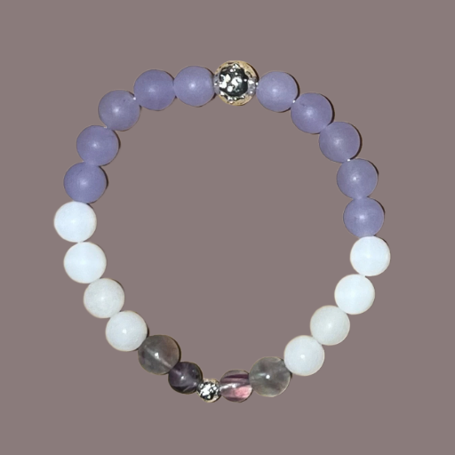 Fluorite, Violet & White Jade, Silver Volcanic Lava Stone