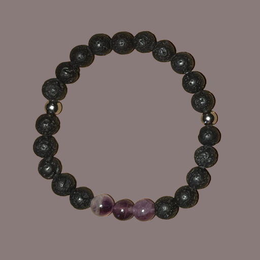 Amethyst 3 Bead Volcanic Lava Stone 8mm Polished