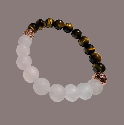 Rose Quartz, Tiger's Eye & Rose Gold Design Bead & Volcanic Lava Stone