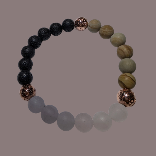 Rose Quartz, Petrified Wood Jasper with Rose Gold & Black Volcanic Lava Stone