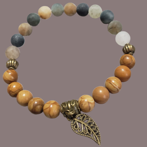 Green Phantom Quartz, Petrified Wood & Antique Brass Leaf & Lotus 4 SET