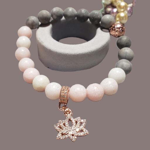 Pink Opal, Grey & Rose Gold Lotus