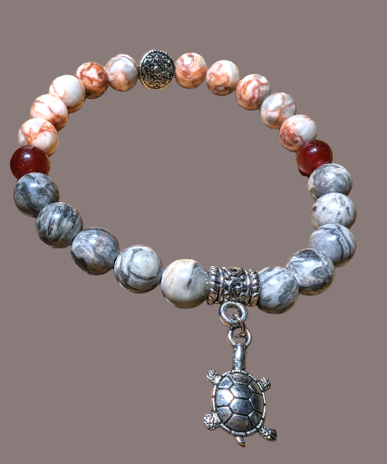 Carnelian, Red Line Jasper & Maifanite Turtle Charm 8mm